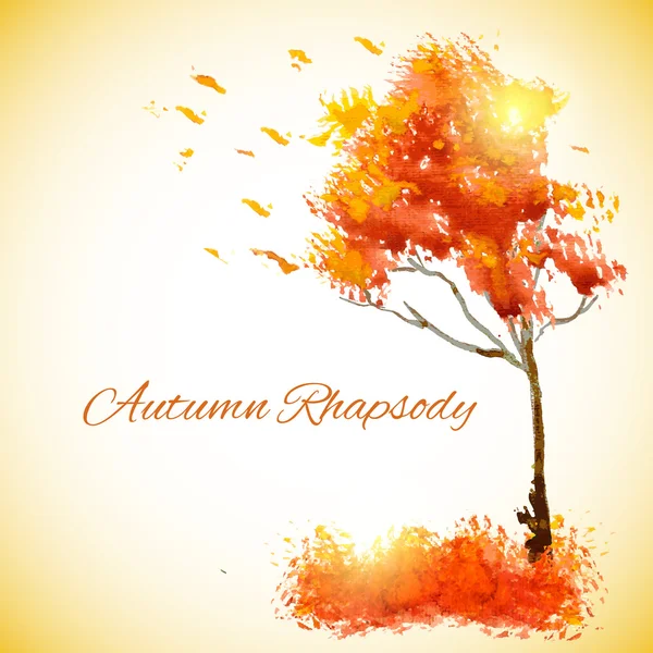 Akvarell őszi fa hulló levelek — Stock Vector
