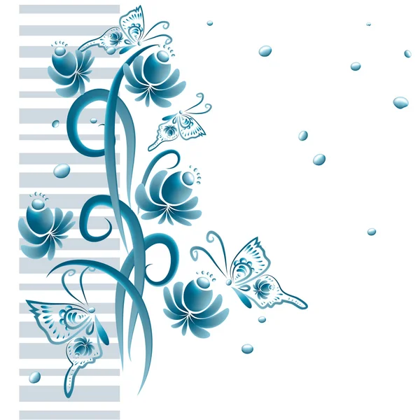 Adorno floral en tonos azules — Vector de stock