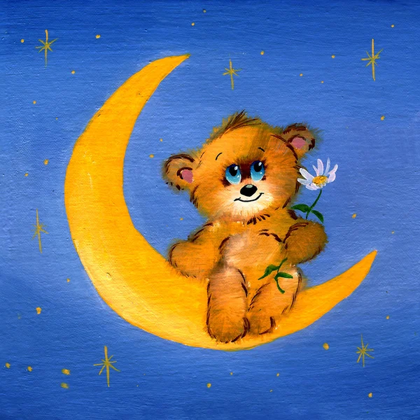 棕色的玩具熊坐在月亮上 — 图库照片