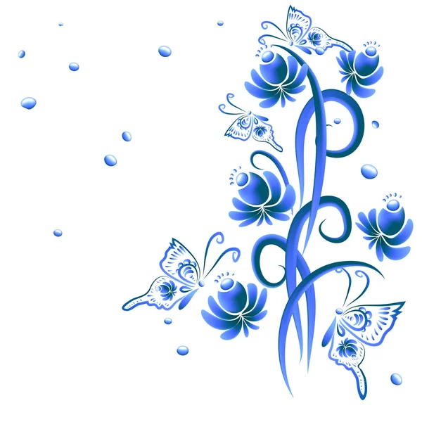 Adorno floral en tonos azules — Vector de stock