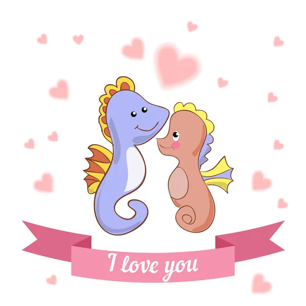 Sea horse verklaring van de liefde — Stockvector