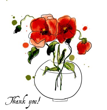 Postcard painted red poppies clipart
