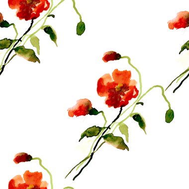 Boyalı kırmızı haşhaş desen