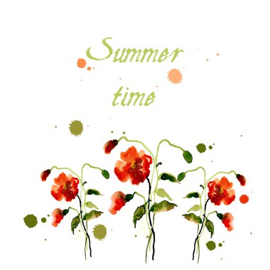 Kırmızı haşhaş boyalı kartpostal