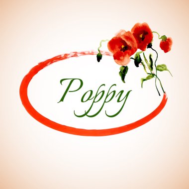 Kırmızı haşhaş boyalı kartpostal