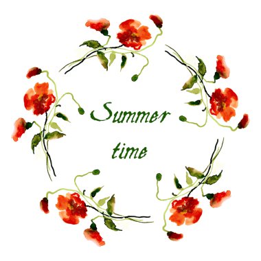 Kırmızı haşhaş boyalı kartpostal