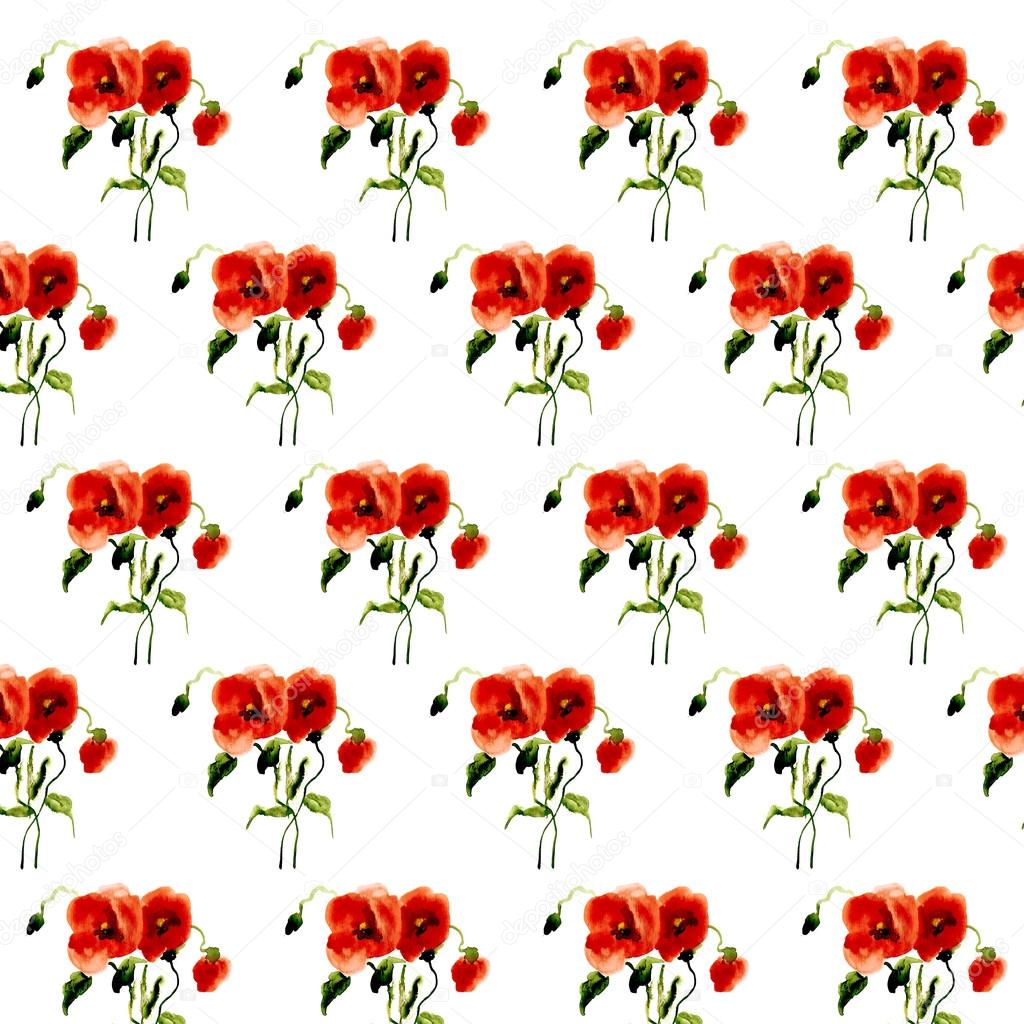 Painted red poppies pattern