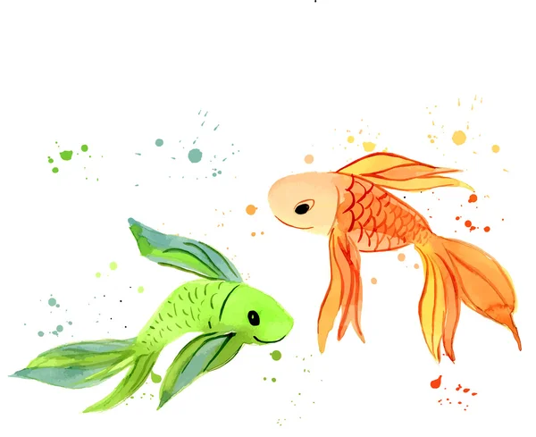 Acuarela Peces aislados — Vector de stock