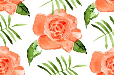 Sulu Boya Dikişsiz gül deseni.