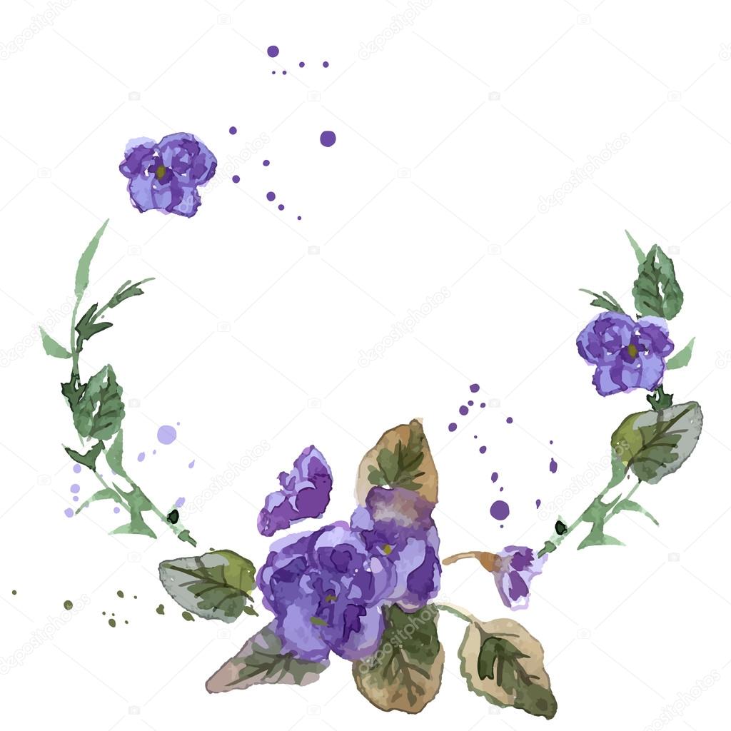 Watercolor Violet Flowers — Stock Vector © RaSveta 68361401
