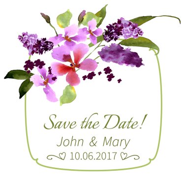 Suluboya Eflatun çiçekli çerçeve