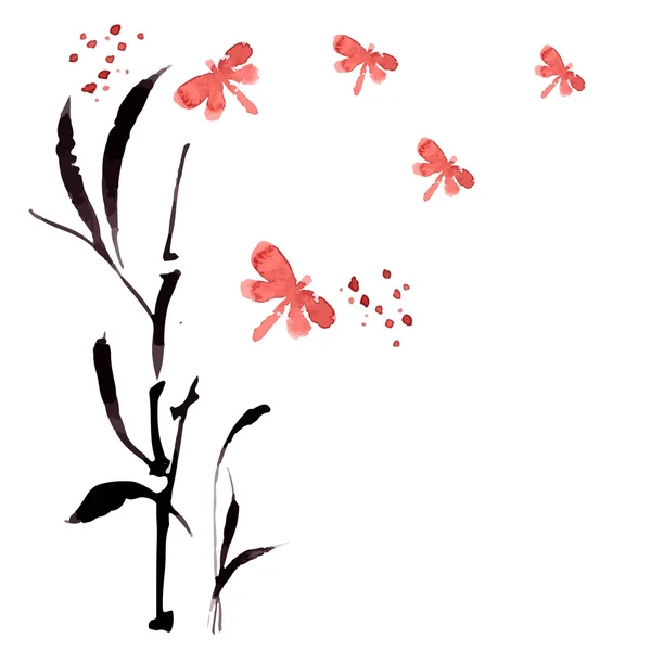 Farfalle e foglie rosse — Foto Stock