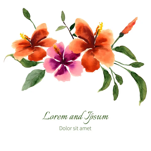 Akvarell hibiscus med blad — Stock vektor