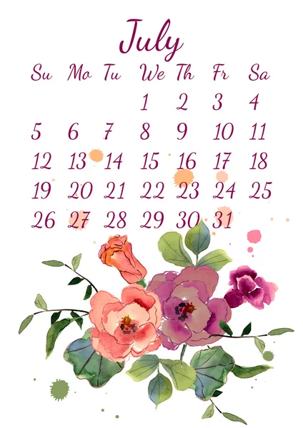 Calendrier pour juillet 2015 — Image vectorielle