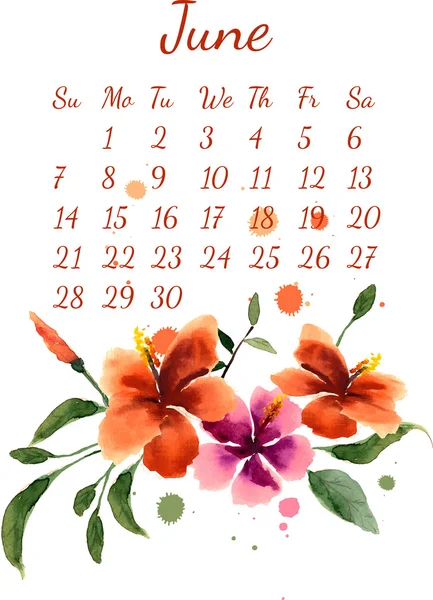 Calendario de junio de 2015 — Vector de stock