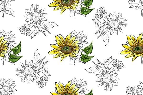 Gele aquarel zonnebloemen — Stockvector