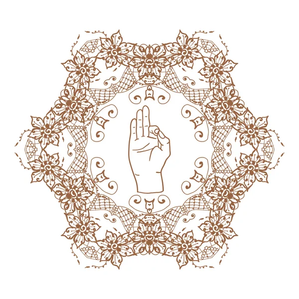 Mudra hand with mehndi patterns — Stock Vector