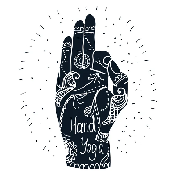 Mudra main avec des motifs mehndi — Image vectorielle