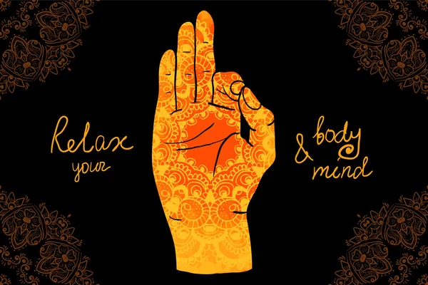 Mudra main avec des motifs mehndi — Image vectorielle