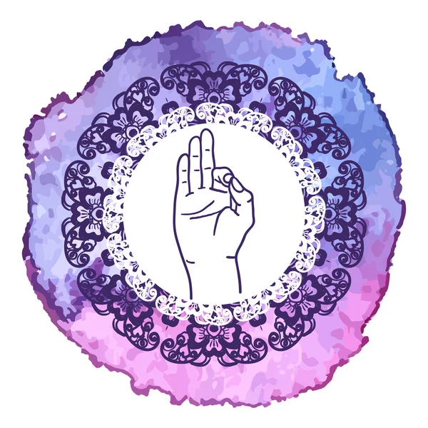 Mudra main avec motif mehndi coloré — Image vectorielle