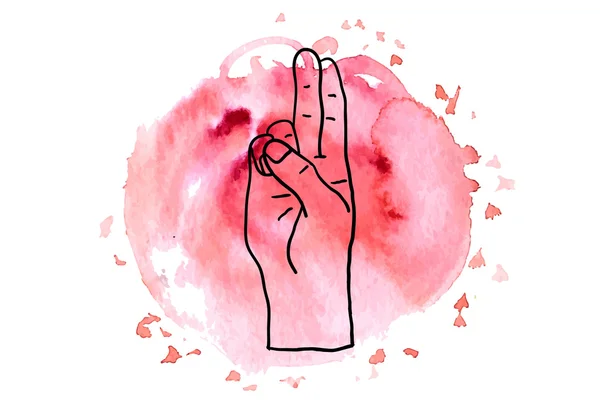 Mudra mano sobre mancha rosa — Vector de stock