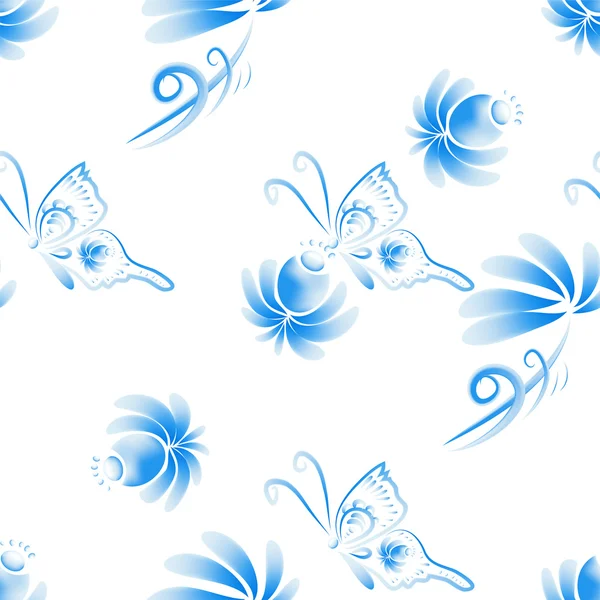 Patroon met blauwe folk bloemen — Stockvector