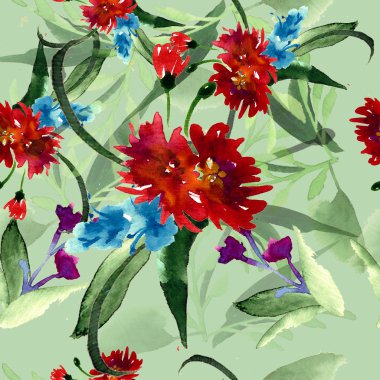 Kırmızı ve mavi kır çiçekleri