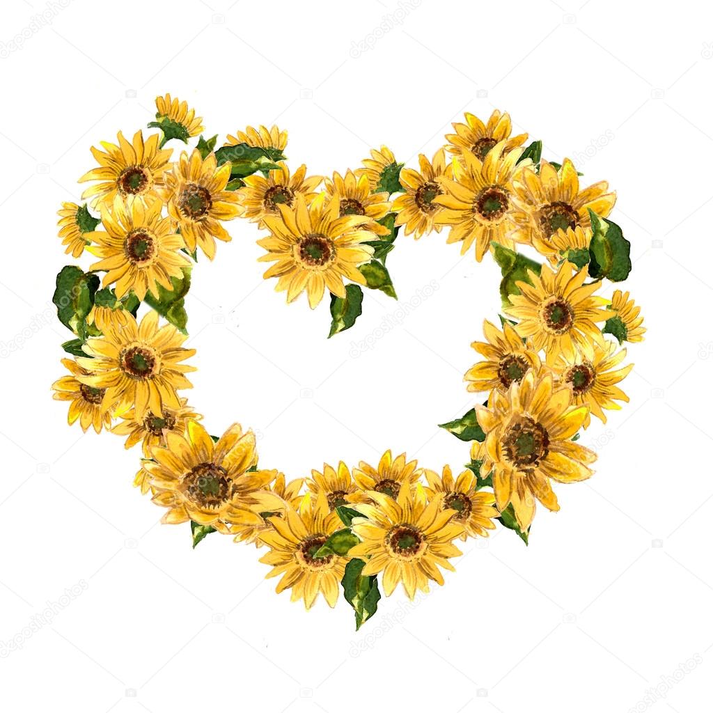 yellow sunflowers in heart shape