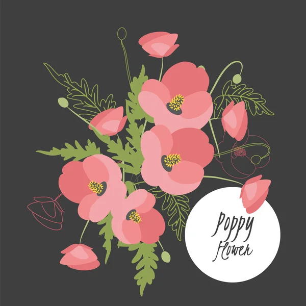 Illustration mit schönen Blumen Mohn. — Stockvektor