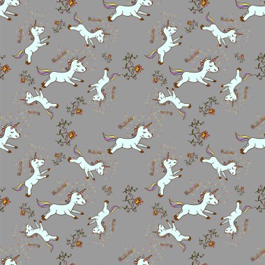 Seamless cartoon baby unicorn pattern