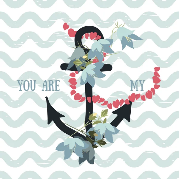 Marine anchor with flowers — Stock Vector