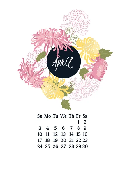 Цветочный календарь 2016 года — стоковый вектор