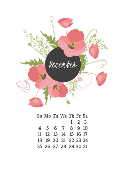 2016 ano floral Calendário — Vetor de Stock