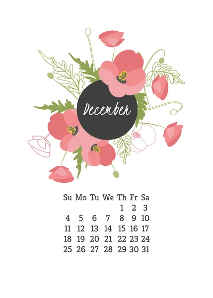 2016 year floral Calendar — Stock Vector