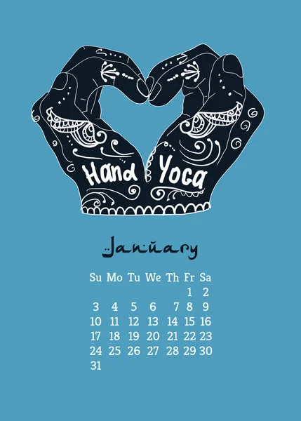 Calendrier avec mains de yoga — Image vectorielle