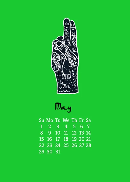 Calendario con mano de yoga — Vector de stock