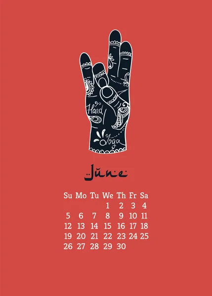 Ημερολόγιο με γιόγκα χέρι — Διανυσματικό Αρχείο