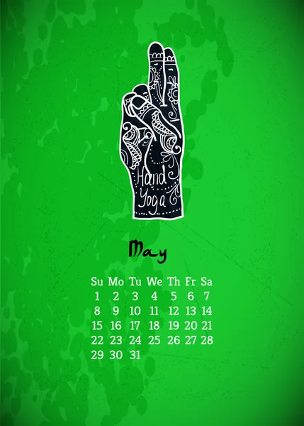 Kalendář s jóga rukou — Stockový vektor