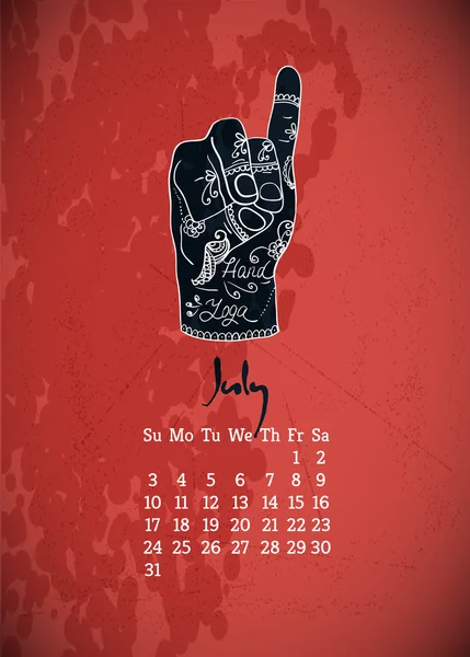 Calendario con mano de yoga — Archivo Imágenes Vectoriales