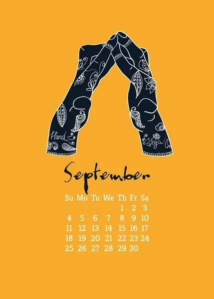 Kalender mit Yoga-Händen — Stockvektor