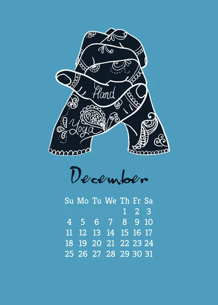 Calendario con manos de yoga — Archivo Imágenes Vectoriales