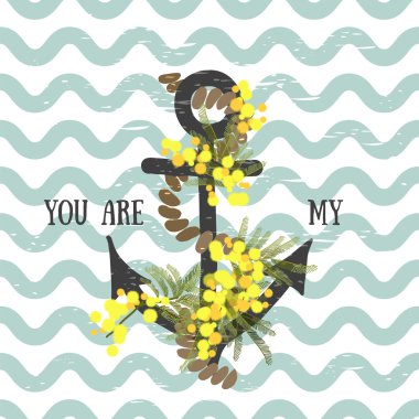 Çiçekler Mimoza ve çapa ile arka plan 