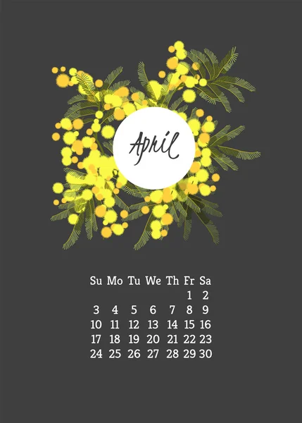 Ημερολόγιο για το 2016 με μιμόζα λουλούδια — Διανυσματικό Αρχείο