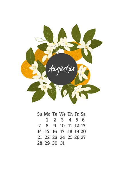 Calendário de agosto com flores narciso — Vetor de Stock
