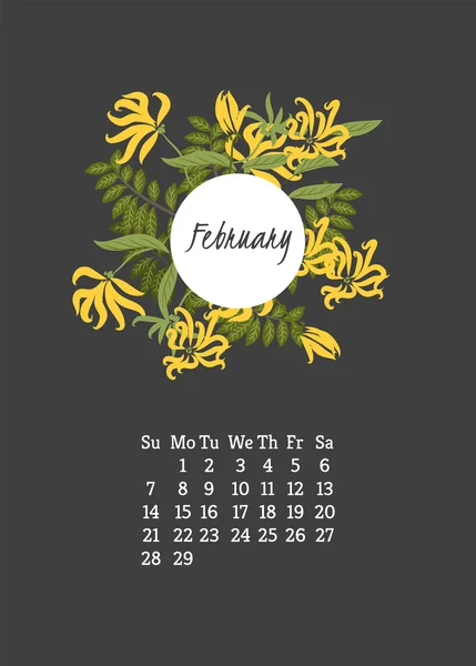 Calendar for 2016 with flowers ylang-ylang — Stock Vector