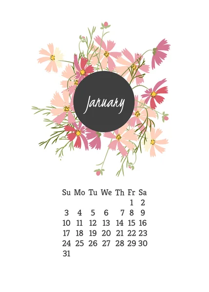 Calendario 2016 con fiori cosmo — Vettoriale Stock