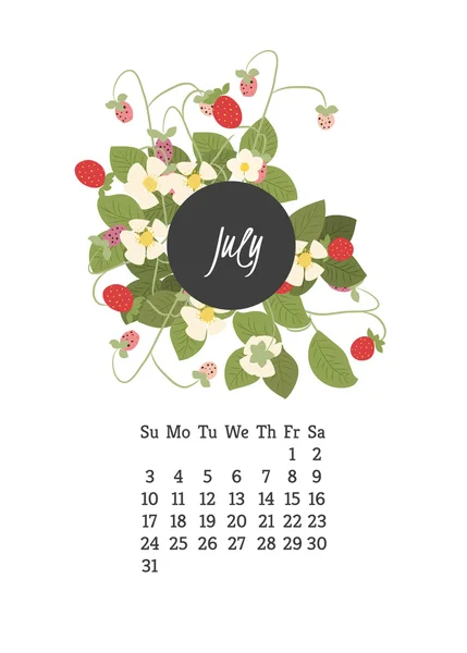 Kalender voor 2016 met bloemen aardbei — Stockvector