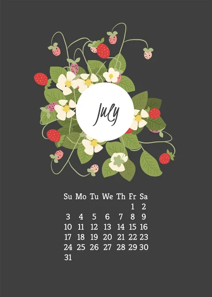 Calendar for 2016 with flowers strawberry — Stock Vector