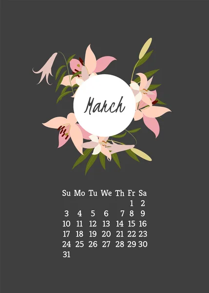 Kalender för 2016 med blommor Lilja — Stock vektor