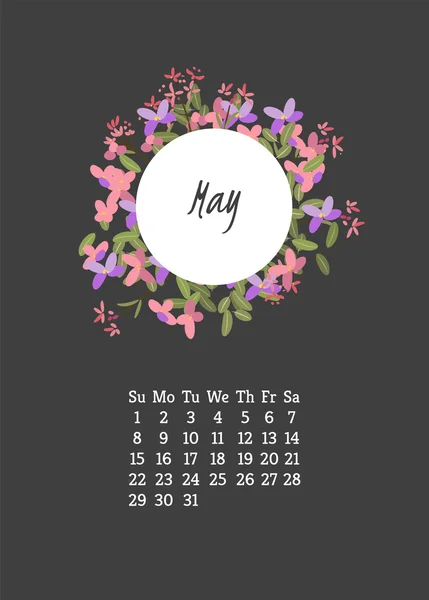 Kalender voor 2016 met bloemen arabis — Stockvector